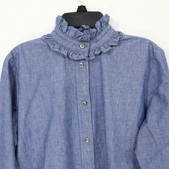 J Crew Chambray Shirt New Women Button Front sz 00 Long Sleeves - Picture 3 of 8
